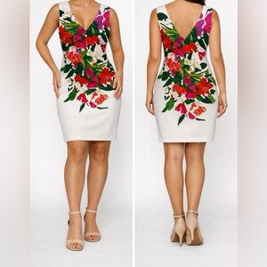 Donna Ricco White Floral Sheath V-Neck Dress — Size 12